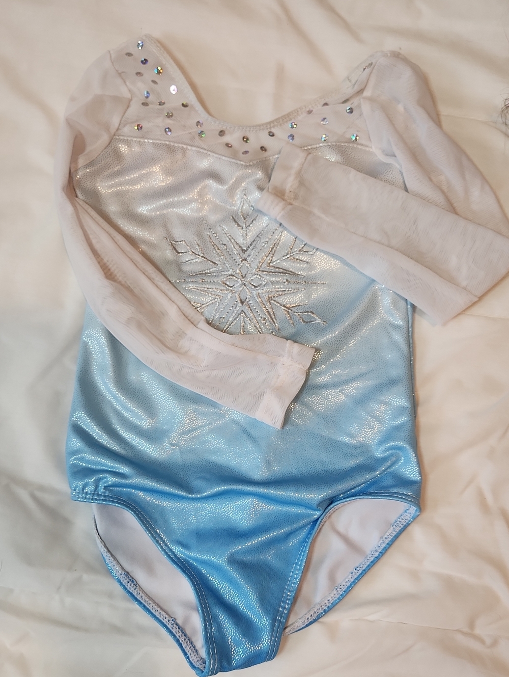 Girls Sparkle Blue Snowflake Long-Sleeve One-Piece